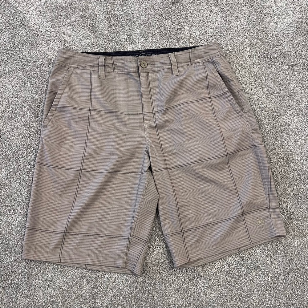 Hang Ten Tan Plaid Quick Dry Hybrid Shorts Men’s Size 34 Pockets 11” Inseam,